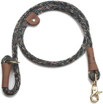 Close-up of Mendota Pet Quick Dog Lead leather accents and snap hook.