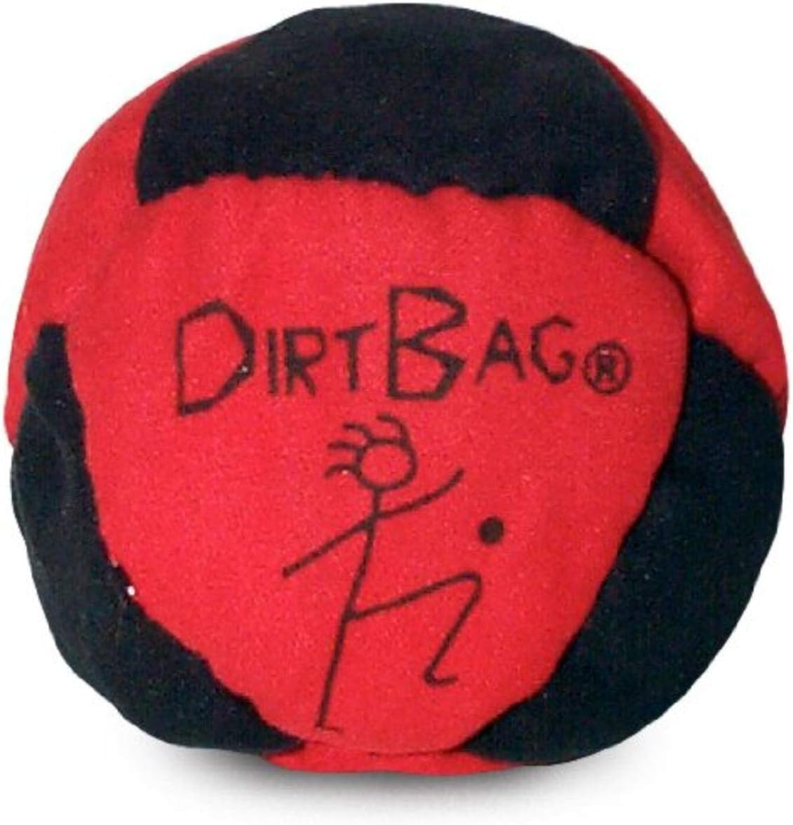 World Footbag Dirtbag Hacky Sack front view in red and black synthetic suede