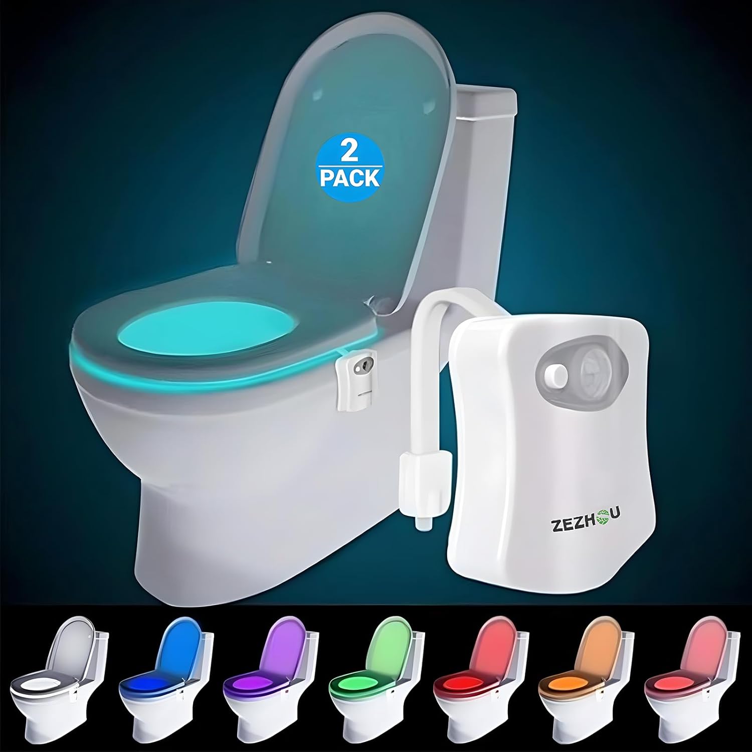 Zezhou Original Toilet Night Light front view of motion sensor activated LED lamp