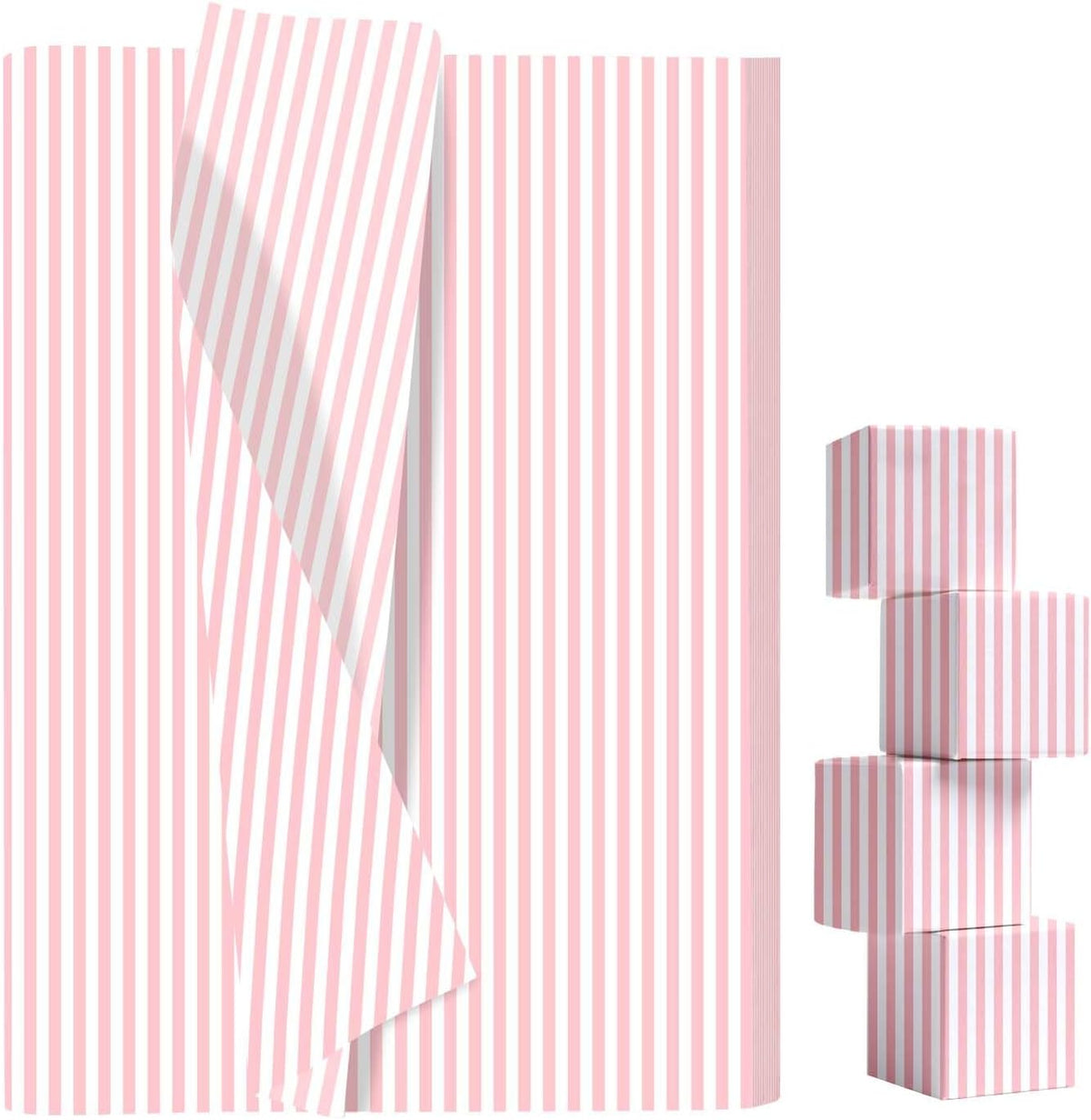 AVXINSOK light pink striped tissue paper front view showing the baby pink and white vertical pattern.