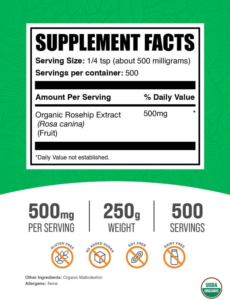 BulkSupplements Rosehip Extract nutritional label and serving size