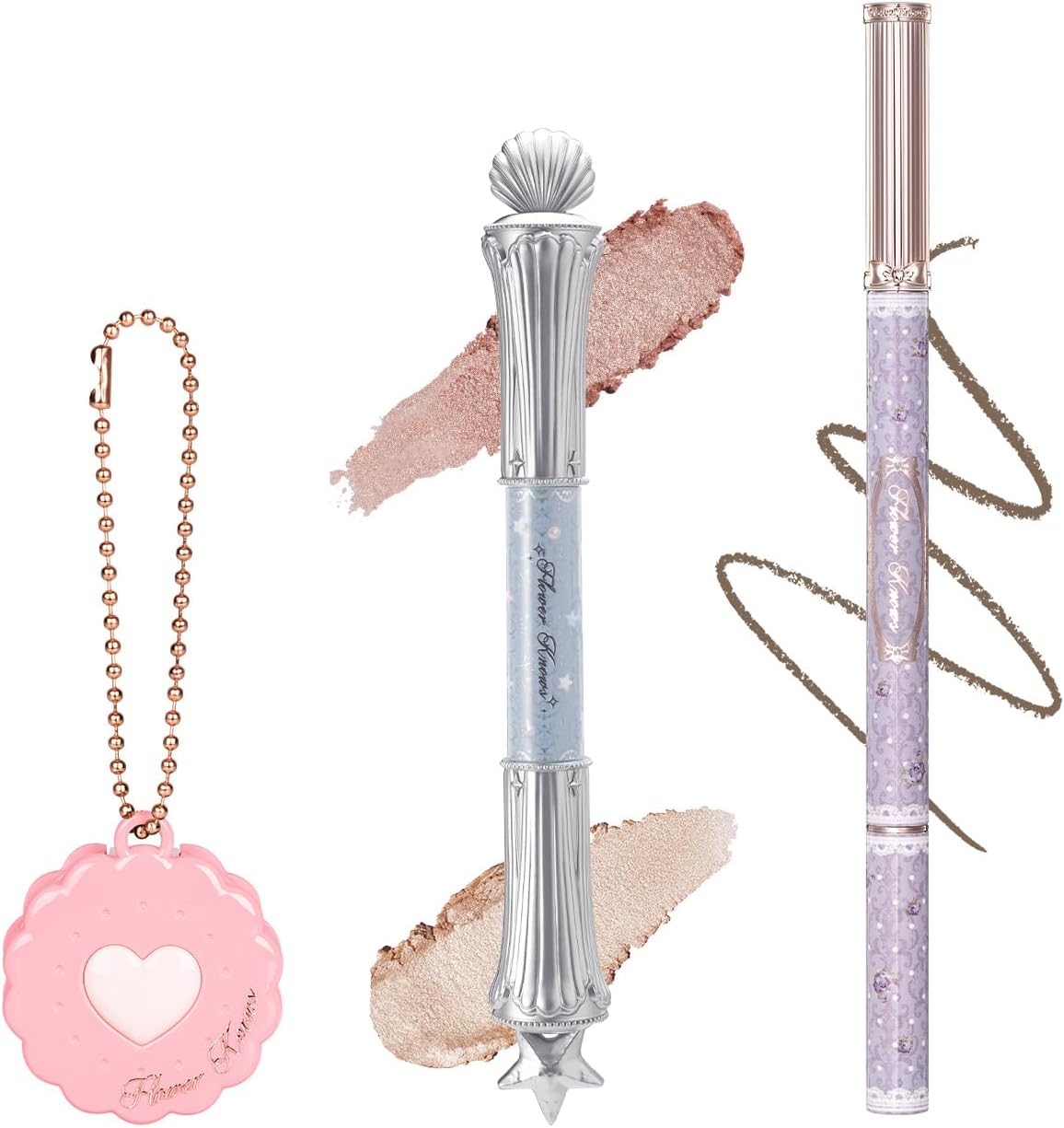 Flower Knows 3-Piece Eye Liner & Shadow Set, Black Gel Eyeliner Pencil, Highlighting Eyeshadow Stick & Mono Eyeshadow Charm (02 Khaki Brown) - Image 1