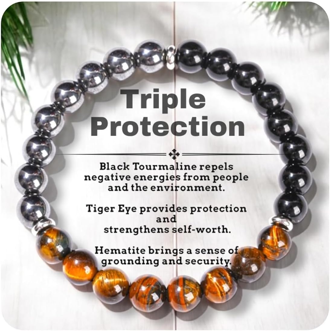 Triple Protection Healing Crystal Beaded Bracelet Stocking Stuffers – Tiger Eye, Black Tourmaline & Hematite Natural Stone Jewelry – Strength & Positive Energy Gift for Men & Women – Christmas Gift - Image 1