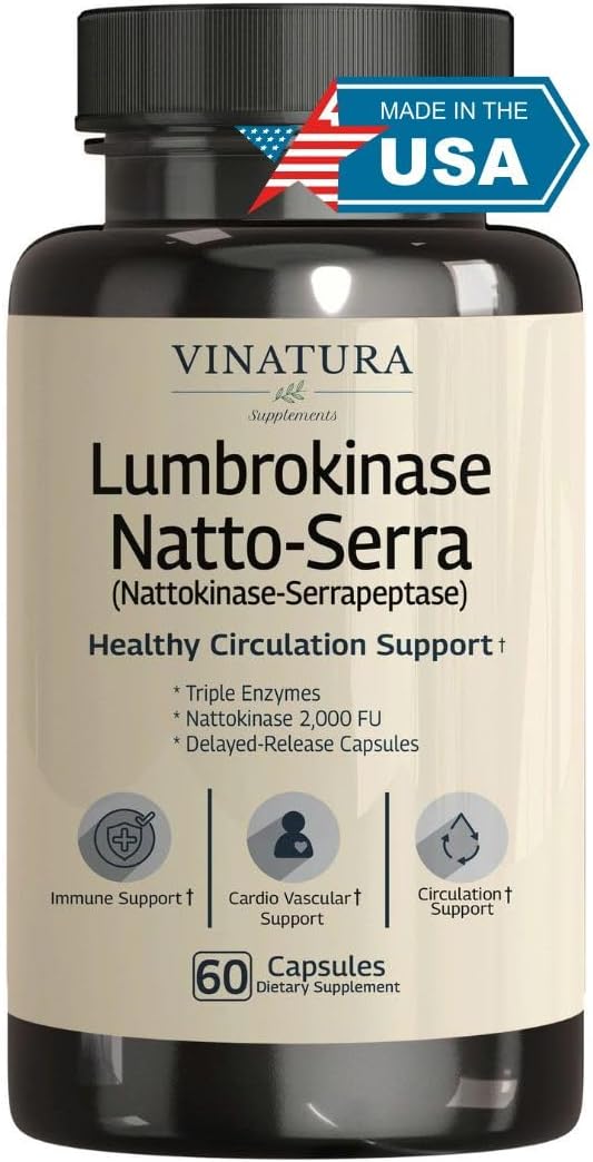 Vinatura Lumbrokinase Nattokinase Serrapeptase bottle front view