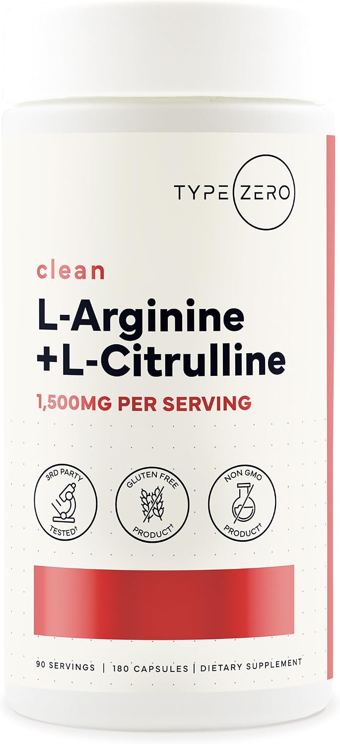Type Zero L-Arginine and L-Citrulline supplement bottle front view nitric oxide booster