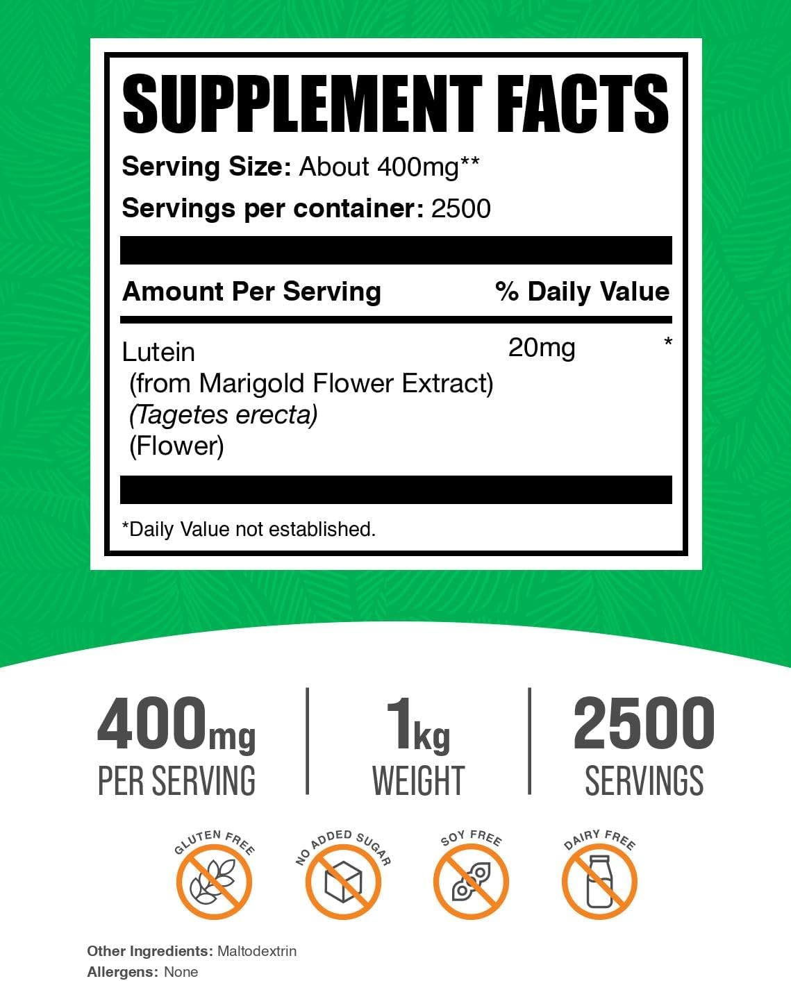BulkSupplements marigold flower extract eye supplement nutritional facts label