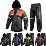 Panda Cycle Gear motorcycle rain suit front view black and orange