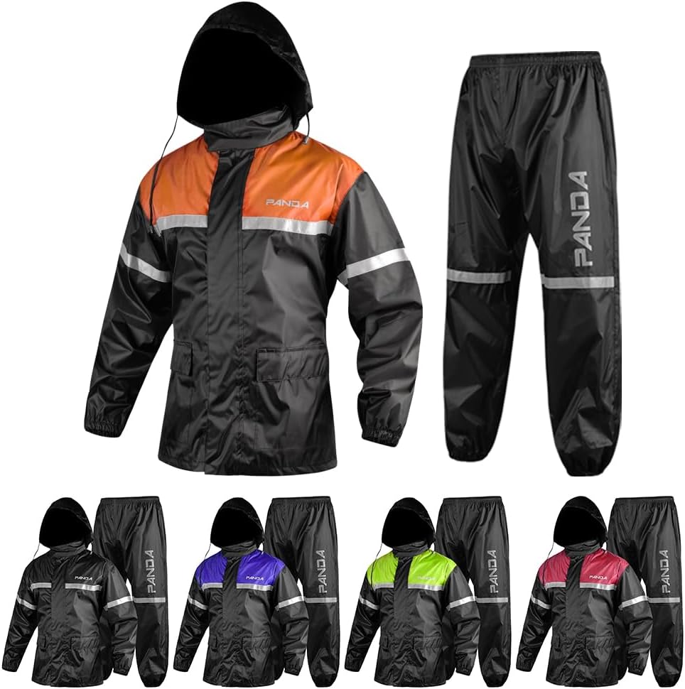 Panda Cycle Gear motorcycle rain suit front view black and orange