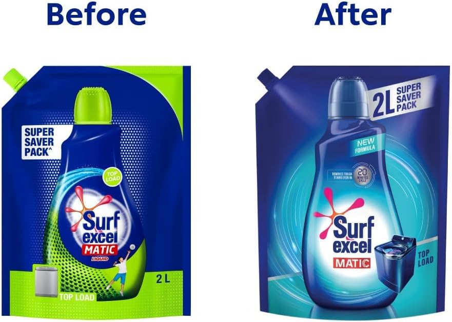 Surf Excel Matic liquid detergent pouring demonstration into washing machine