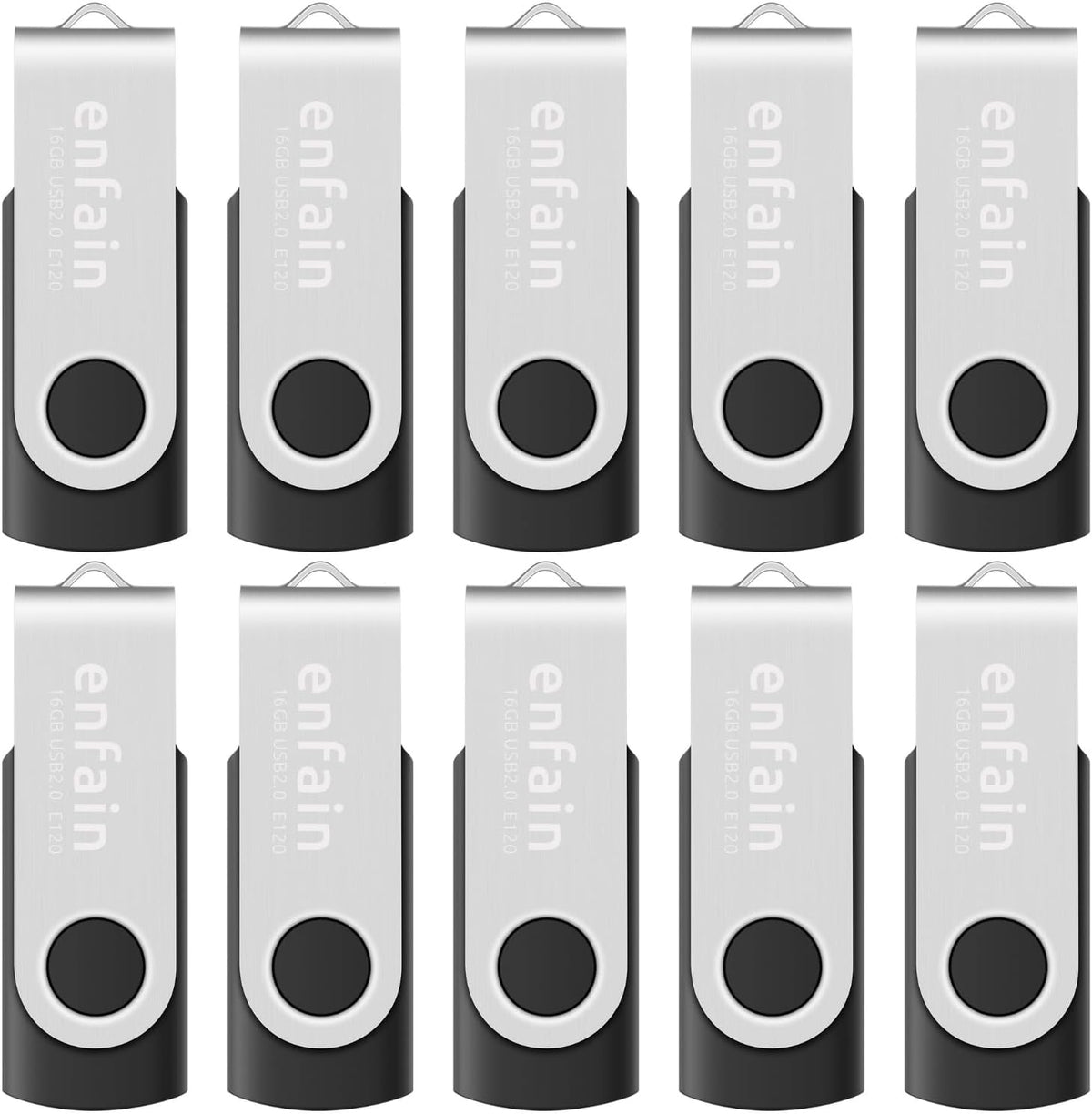 Enfain 16GB USB 2.0 Flash Drive 10 Pack front view in clear-window display packaging