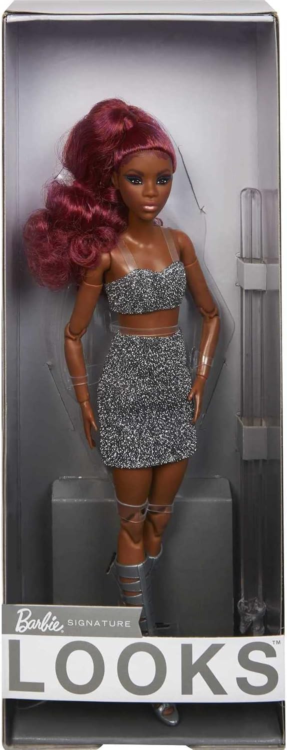 Barbie Signature Looks Petite Doll styled in premium glitter skirt and top
