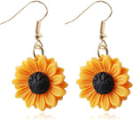 Colorful Bling handmade resin 3D sunflower daisy drop earrings front view fashion jewelry