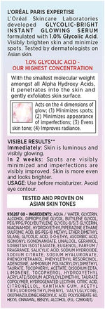 L'Oreal Paris Brightening Serum, 1% Glycolic Acid, 2% Niacinamide Serum, Visibly Minimizes Spots, Reveals Even Skin Tone, Glycolic Bright Skin, 15ml (0.52 oz) - Image 9