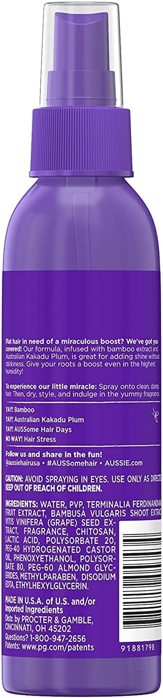 Aussie spray gel back label ingredient details