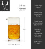 Close-up of the precision pour spout on the Viski crystal mixing glass.