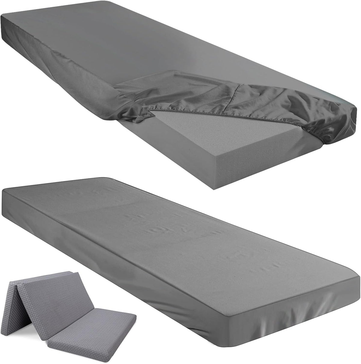 Fitted Sheet (Sheet Only) Compatible with Milliard Trifold Mattress Folding Mattress Fitted Microfiber Bedclothes for Camp Bunk Rvs Bed(Dark Gray,2 Pcs,Twin,6'') - Image 13