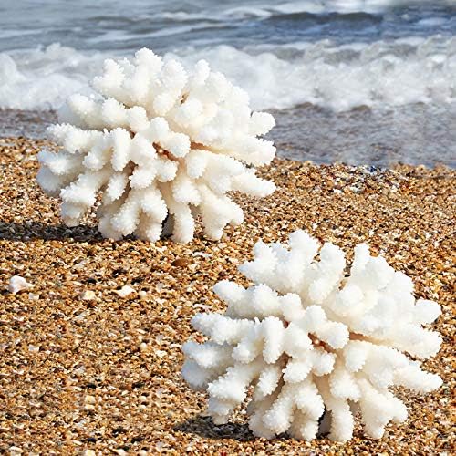 Pack of two white resin coral decorations for saltwater fish tanks