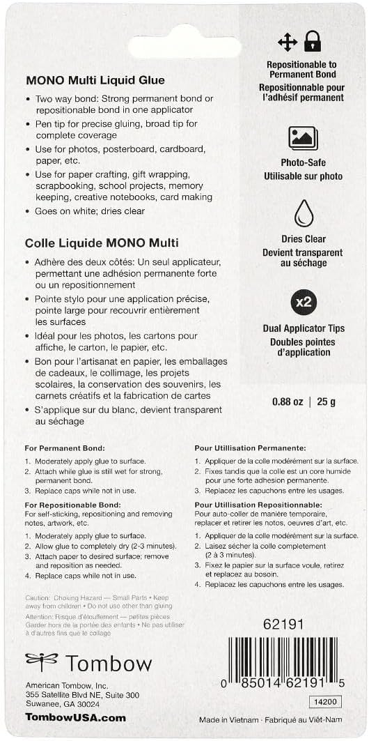 Tombow 62191 MONO Multi Liquid Glue, 0.88 Ounce, 1-Pack. Multi-Purpose Glue with Dual Tip Dispenser for Precise to Full Coverage Application - Image 9