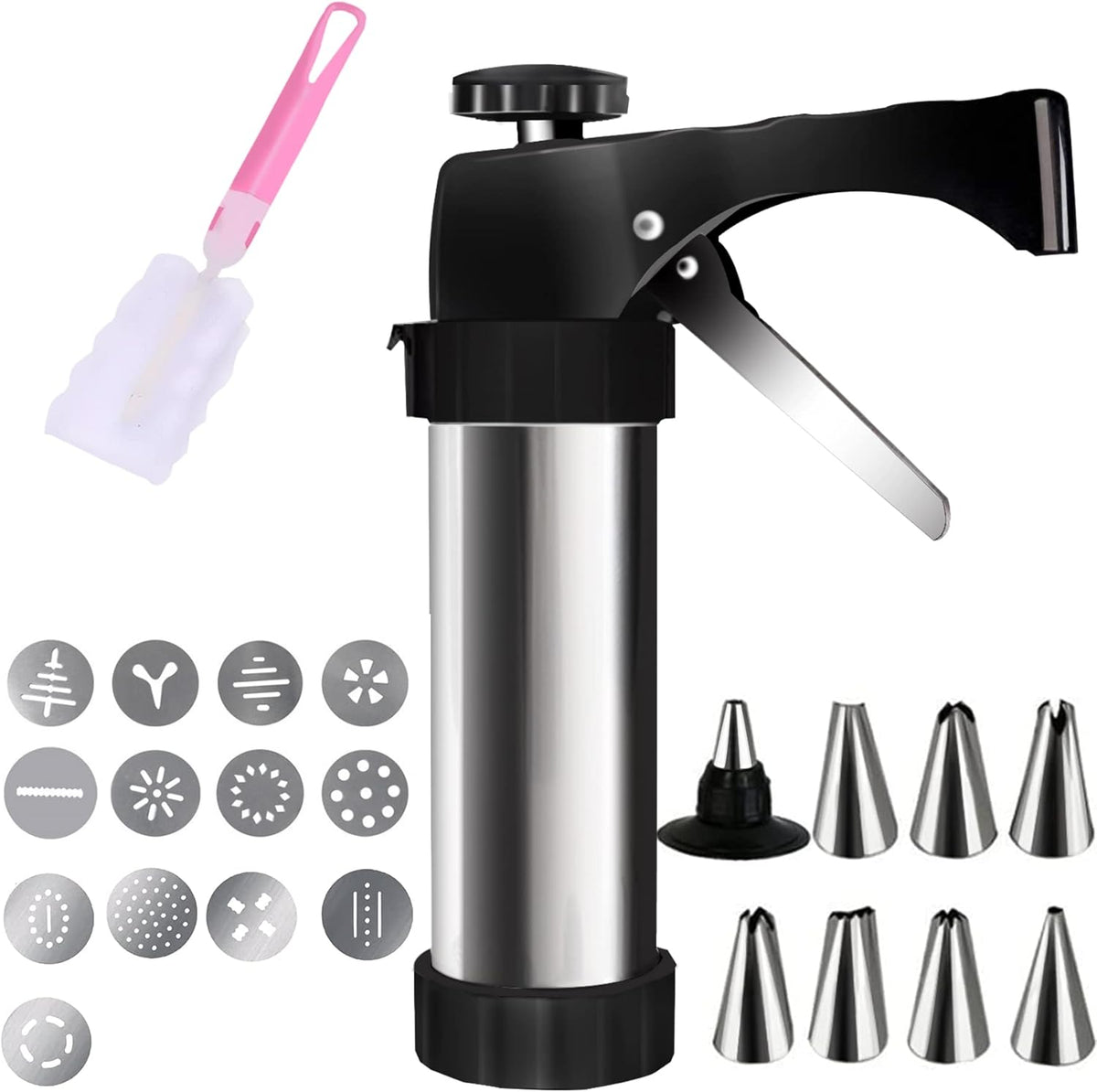 Hosetim cookie press gun front view stainless steel baking tool