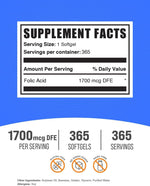 BulkSupplements Folic Acid 365 count bottle showing nutritional label