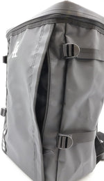 MLB black backpack vertical text strap close up