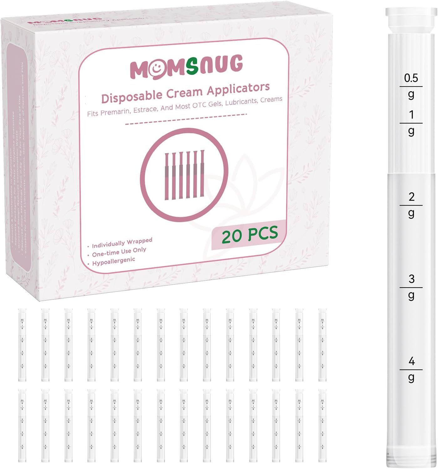 Disposable Vaginal Cream Applicators for Women, Vaginal Gel Applicator with Dosage Markings, Hygienic Threaded Injector Fits Premarin, Estrace, Preseed and Most OTC Gels, and Lubricants (20 Pack) - Image 1