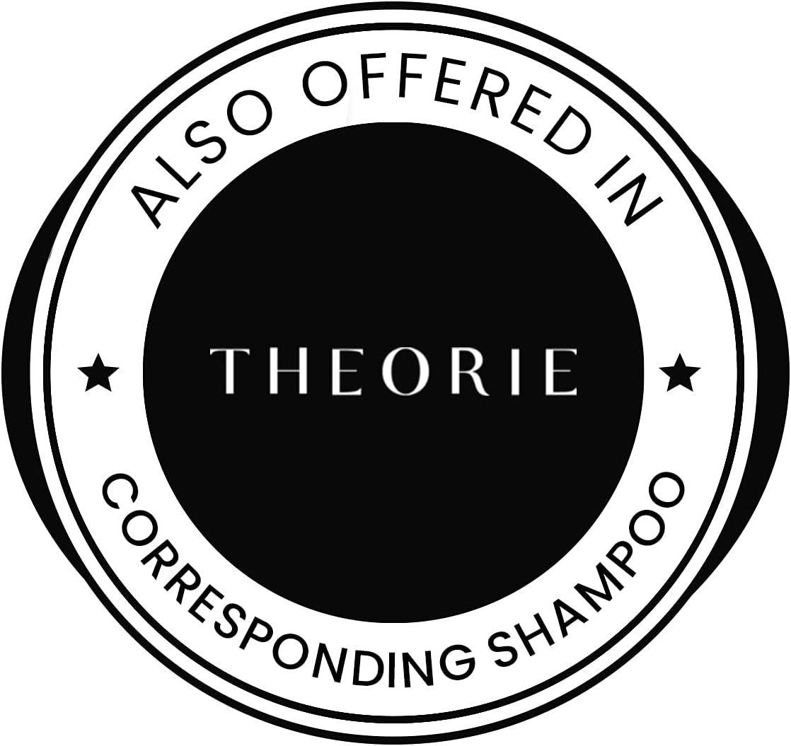 Theorie hair care bottle next to product texture display