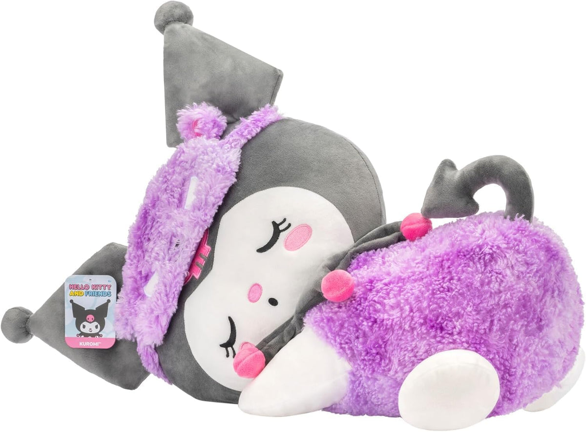 Close-up of Kuromi plush face embroidery and sleepy expression