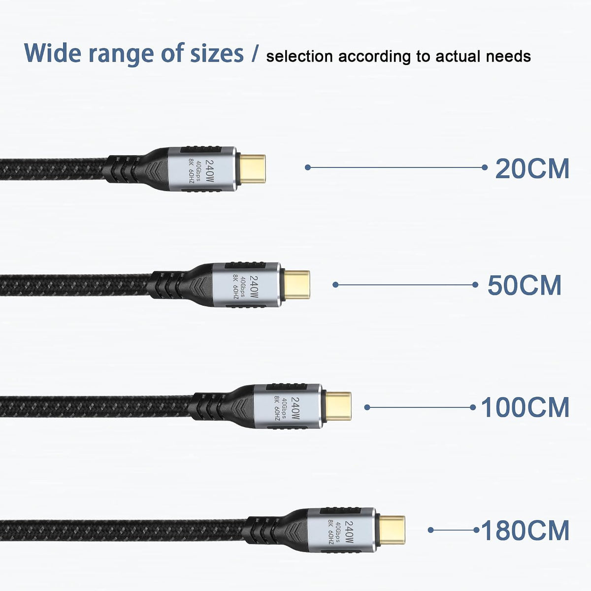 Side-by-side view showing the 1.8M length of the fast charging cord