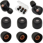 Demonstration of earbud tips fitting inside charging case.