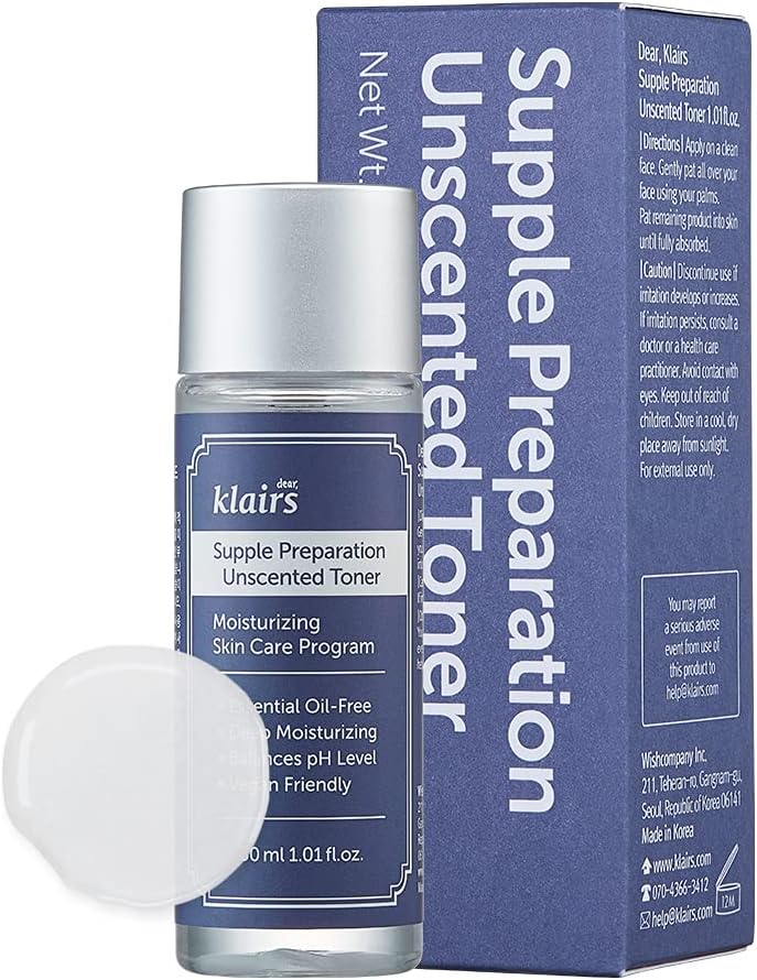 Top down view of Dear Klairs Korean beauty moisturizer and toner