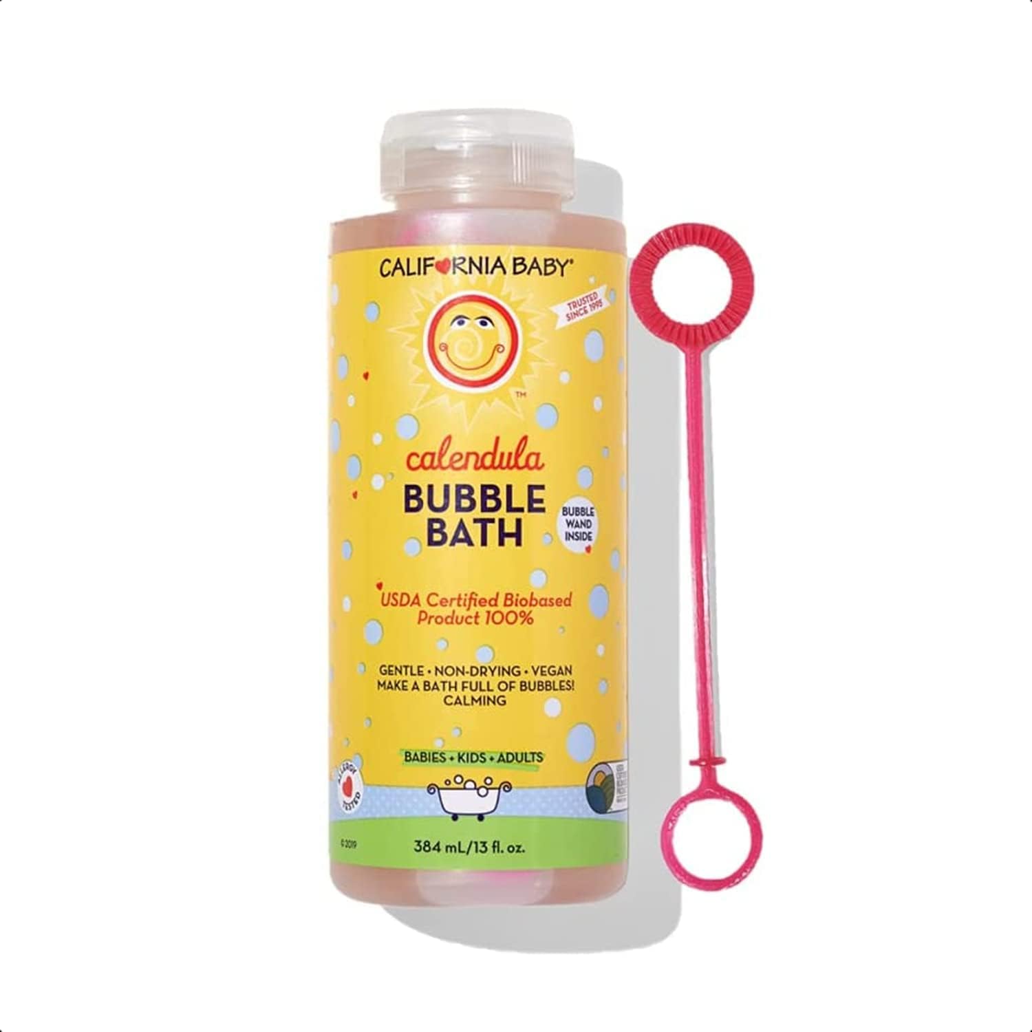 California Baby Calendula Bubble Bath front bottle view with bubble wand