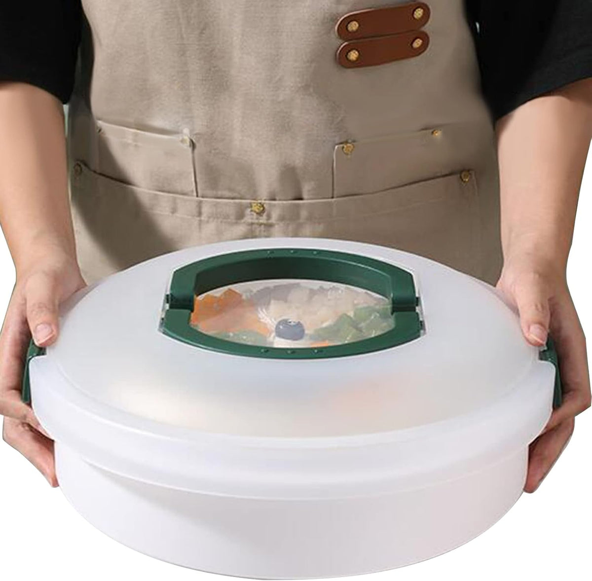 Pujito 10 Inch Portable Pie Carrier front view with green handle