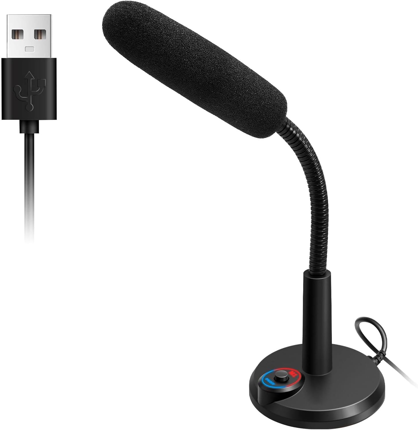 Futurtecer USB computer microphone front view displaying the glowing RGB breathing light on a desktop setup