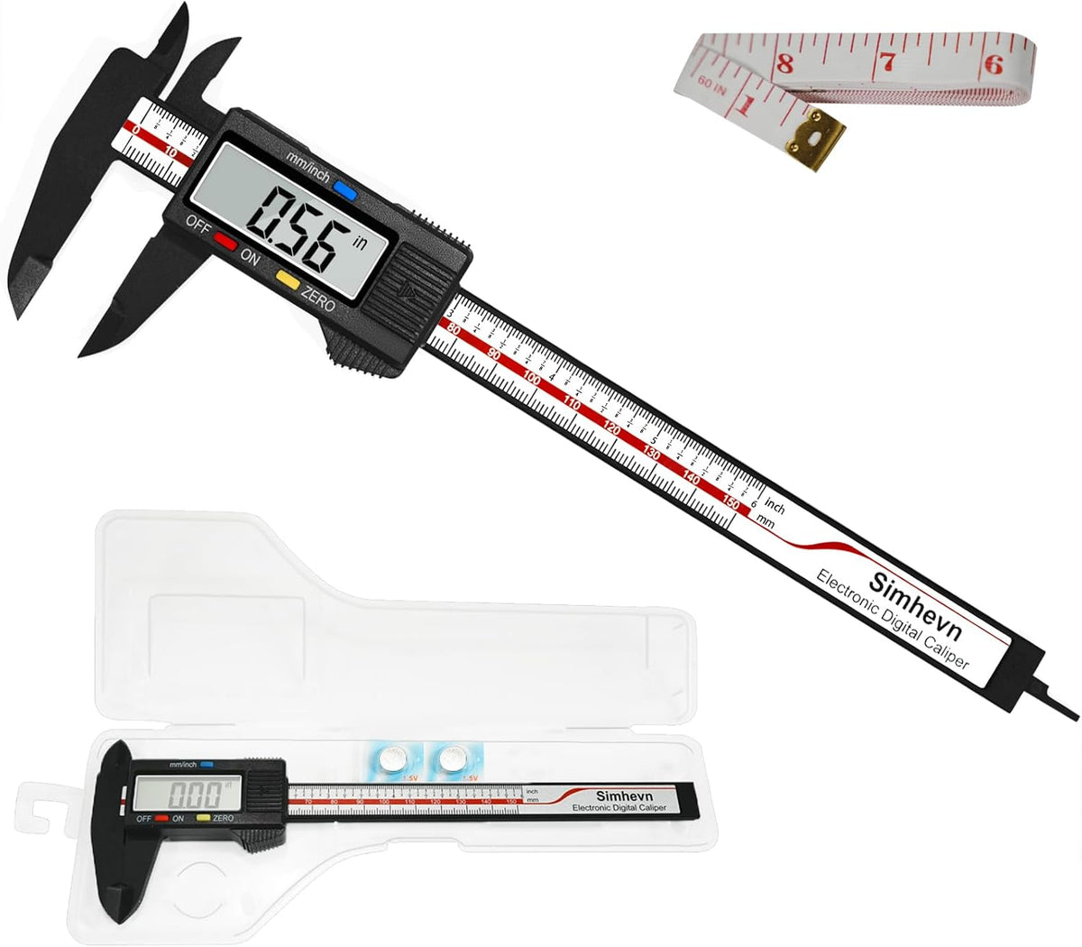 Simhevn electronic digital caliper front view with LCD screen