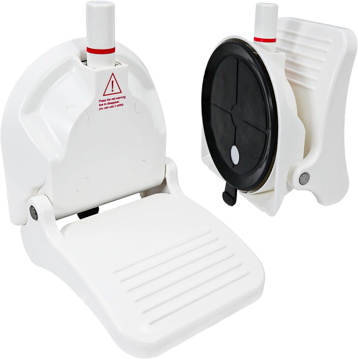Zjmy foldable shower foot rest with strong suction cup installed on white bathroom tile