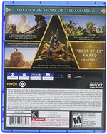 PlayStation 4 game disc casing for Assassin's Creed Origins displaying official Ubisoft branding and Egyptian pyramid background artwork.