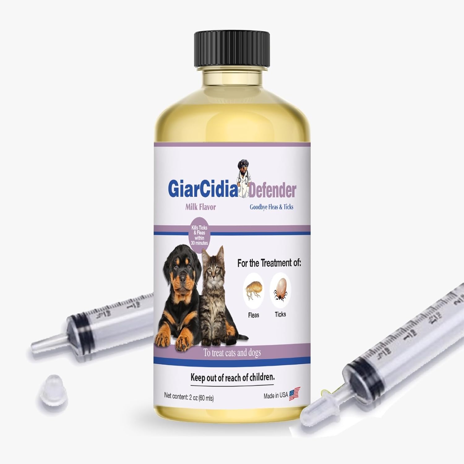 Giarcidia Defender Flea And Tick Oral Suspension front view authentic pet care formula