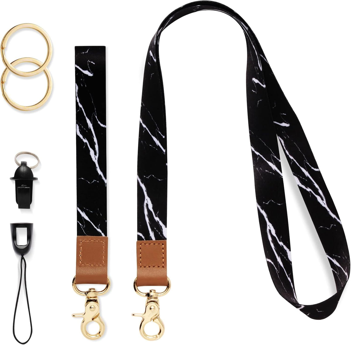 XCHIN lanyard front view with black marble pattern and metal hook