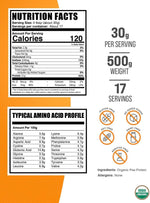 BulkSupplements Organic Pea Protein Powder nutritional facts label
