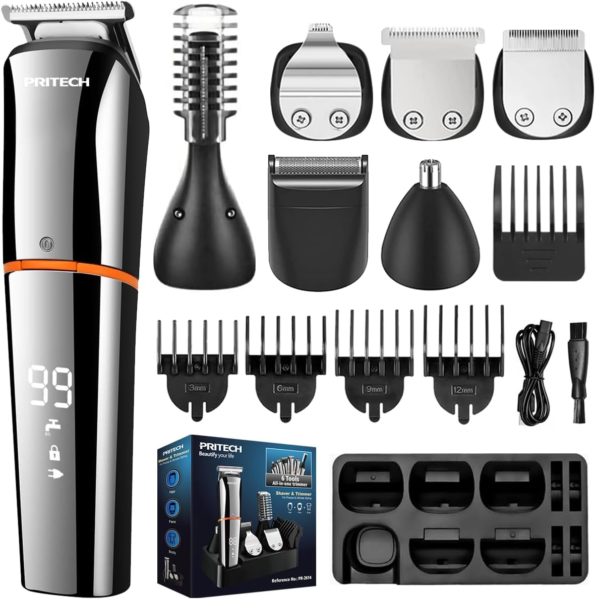 Pritech 6 in 1 beard trimmer kit front view