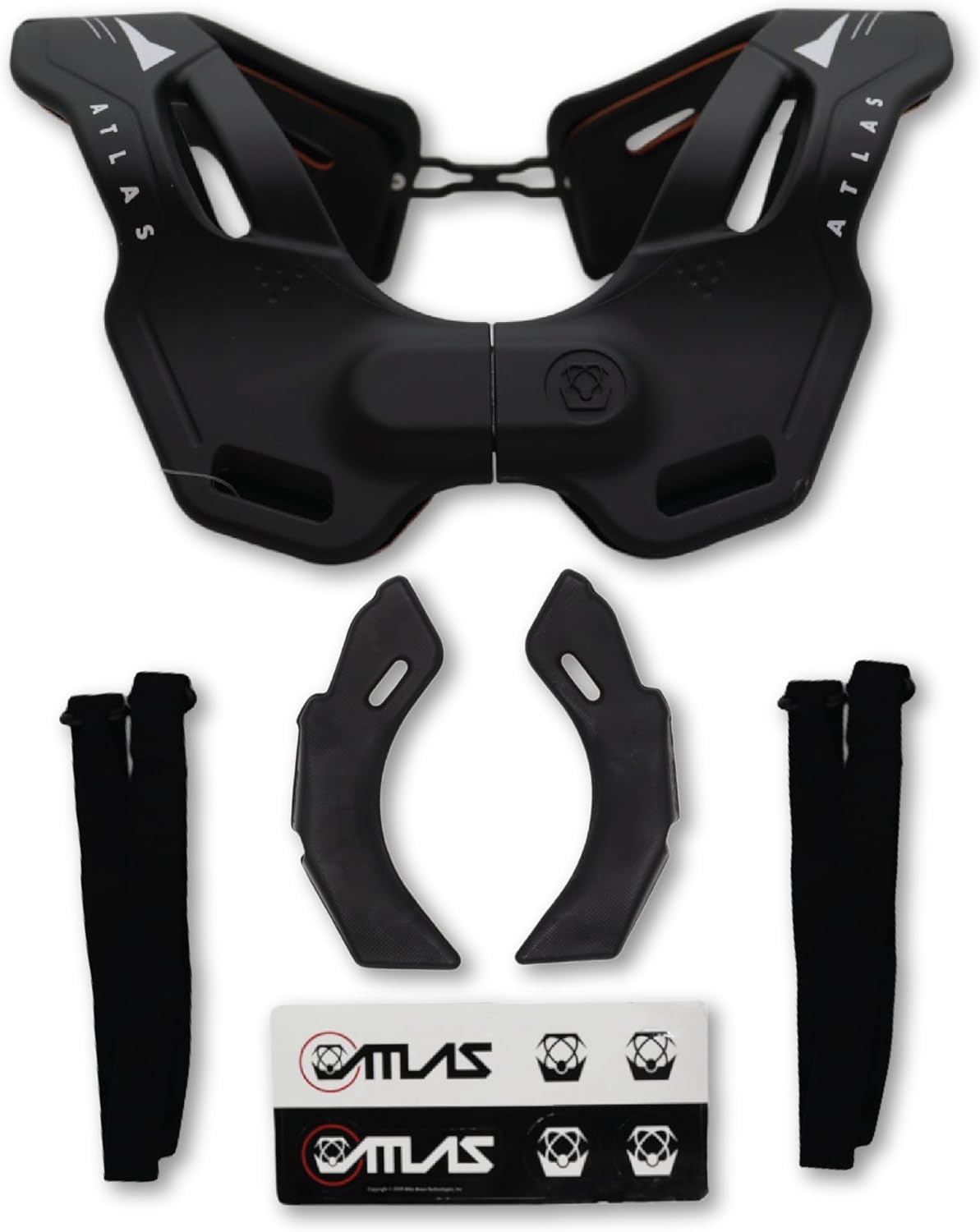 Atlas Brace Vision anti-compression collar front view grey and orange premium motocross safety gear.