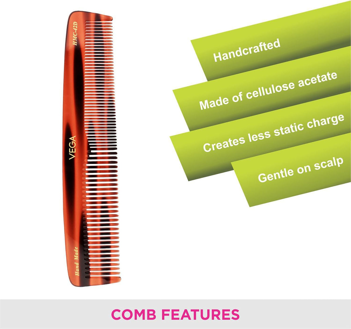 Vega graduated dressing comb held in hand