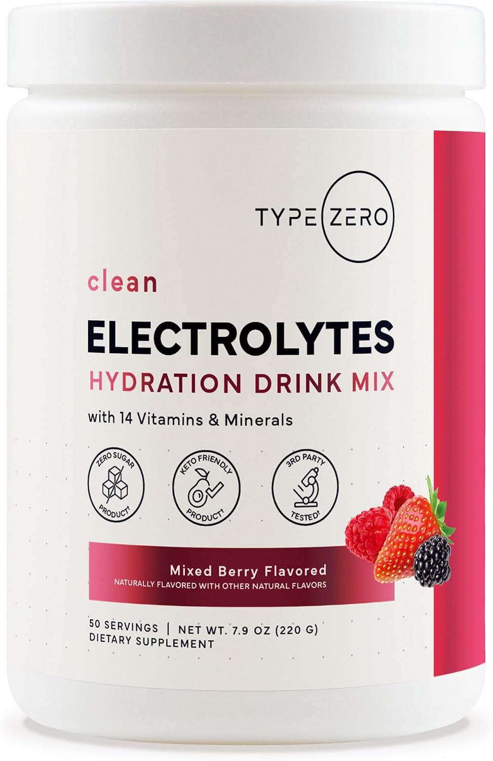 Type Zero Clean Electrolytes Hydration Powder front view container tub
