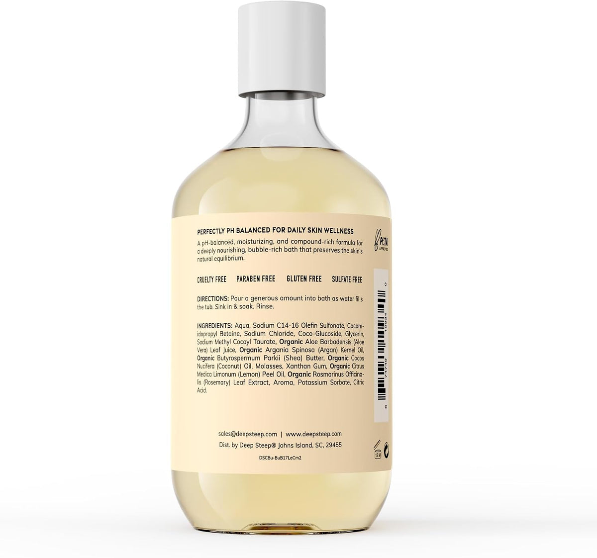 Deep Steep bubble bath label ingredients showcase