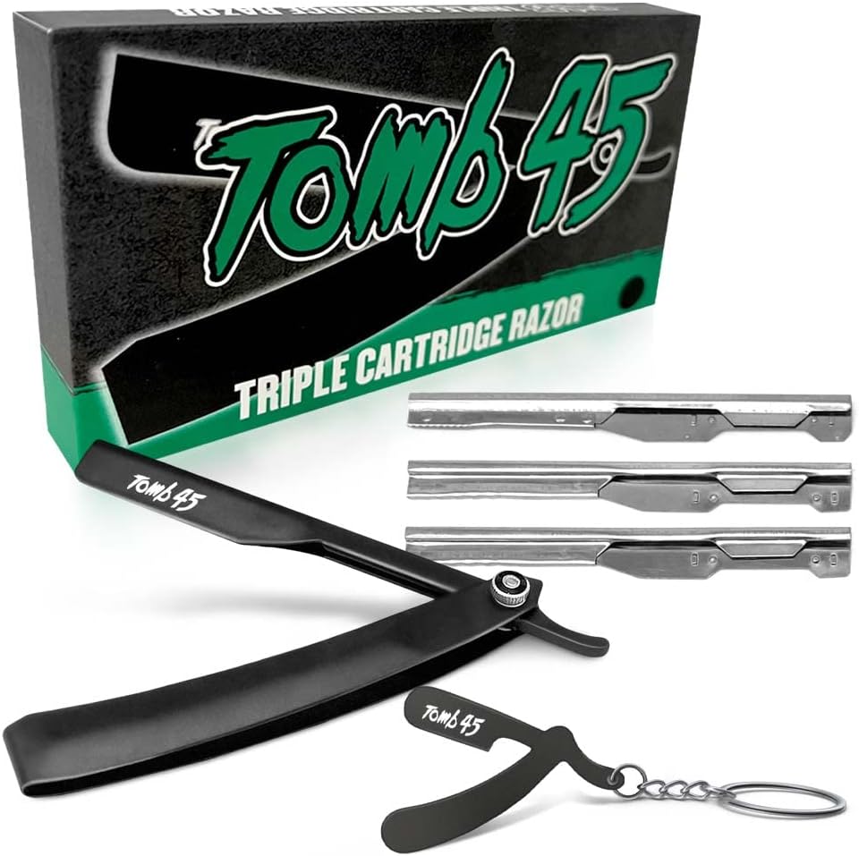 Tomb 45 Triple Cartridge Razor Holder front view in matte black finish