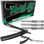 Tomb 45 Triple Cartridge Razor Holder front view in matte black finish