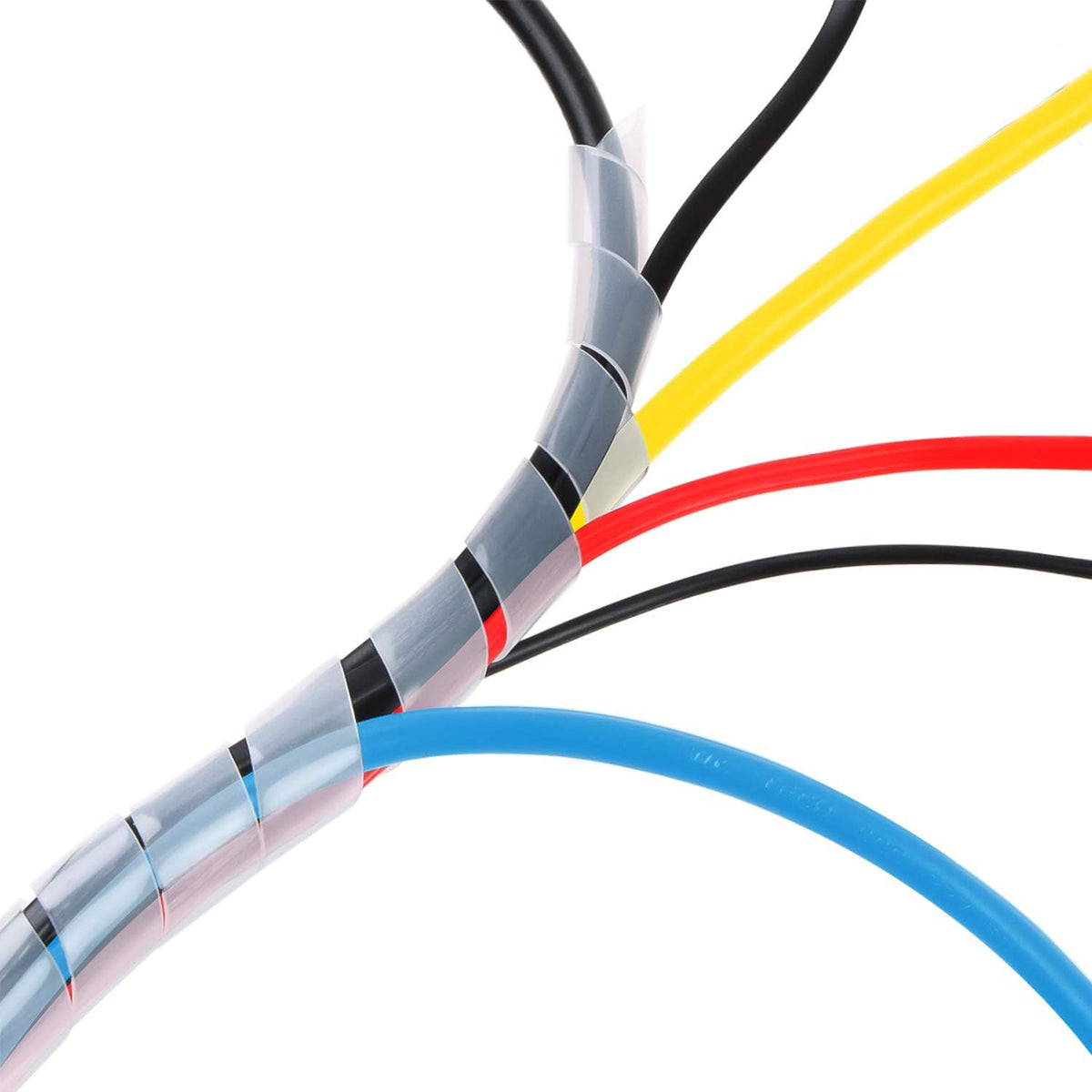 XHF Clear Spiral Cable Wrap front view of packaged 50 feet roll for home wire management.