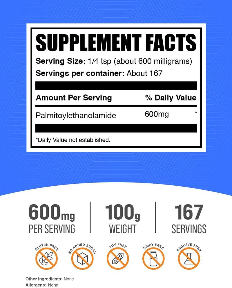 BulkSupplements PEA powder nutritional label detail