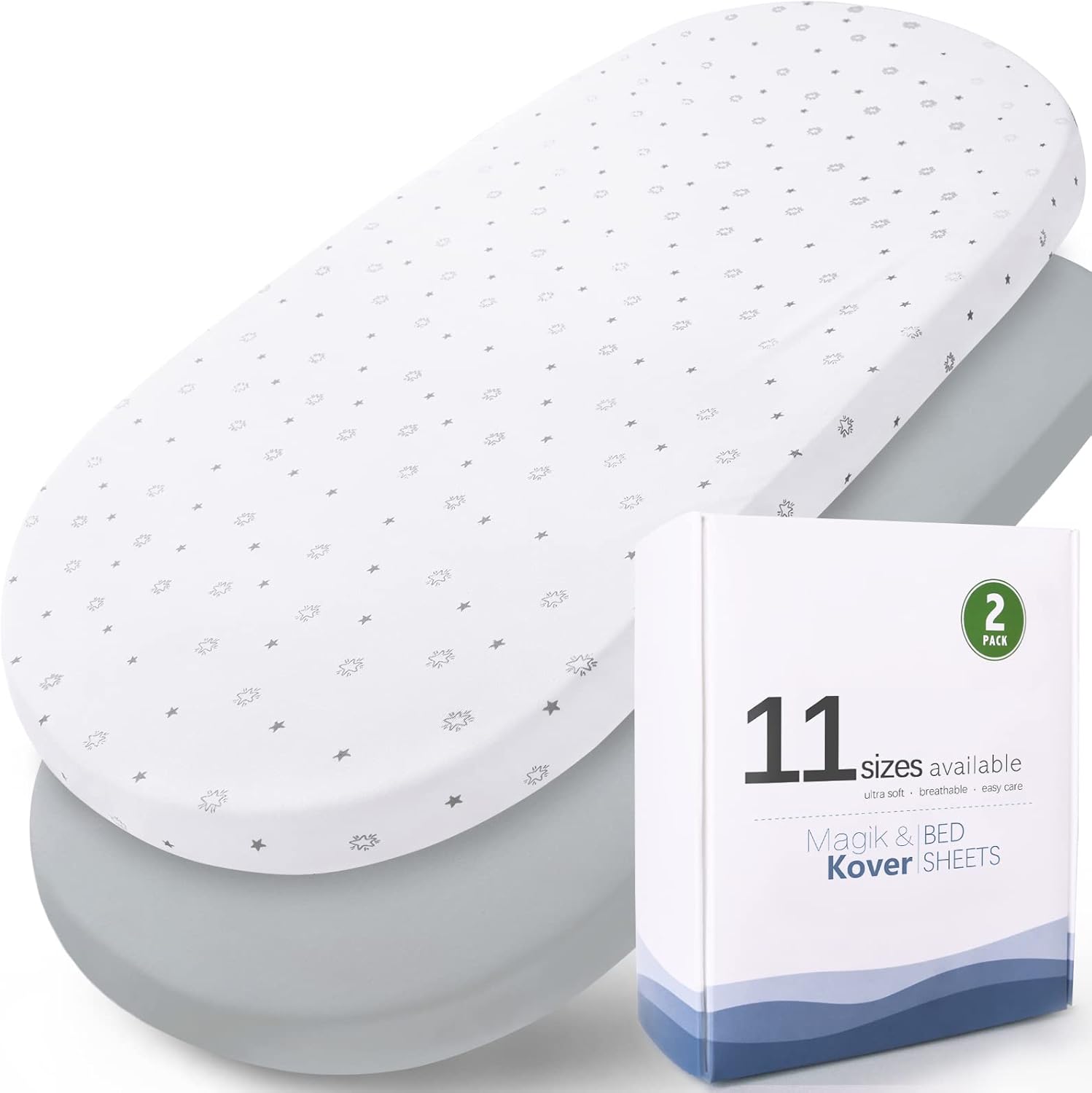 Magik and Kover bassinet sheets front view with star pattern